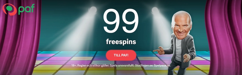 Paf Casino - 99 free spins utan omsättningskrav